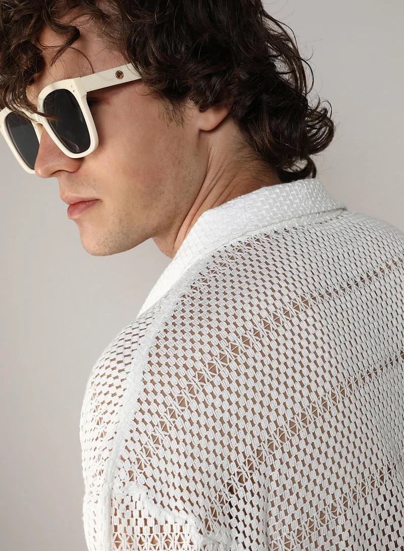 CAHOOT  Men's Chalk White Oversized Knit Co-Ord SetFor Casual Wear | Spread Collar | Short Sleeve | Button Closure | Co-Ords Crafted With Comfort Fit For Everyday Wear for Men | Best Price UAE